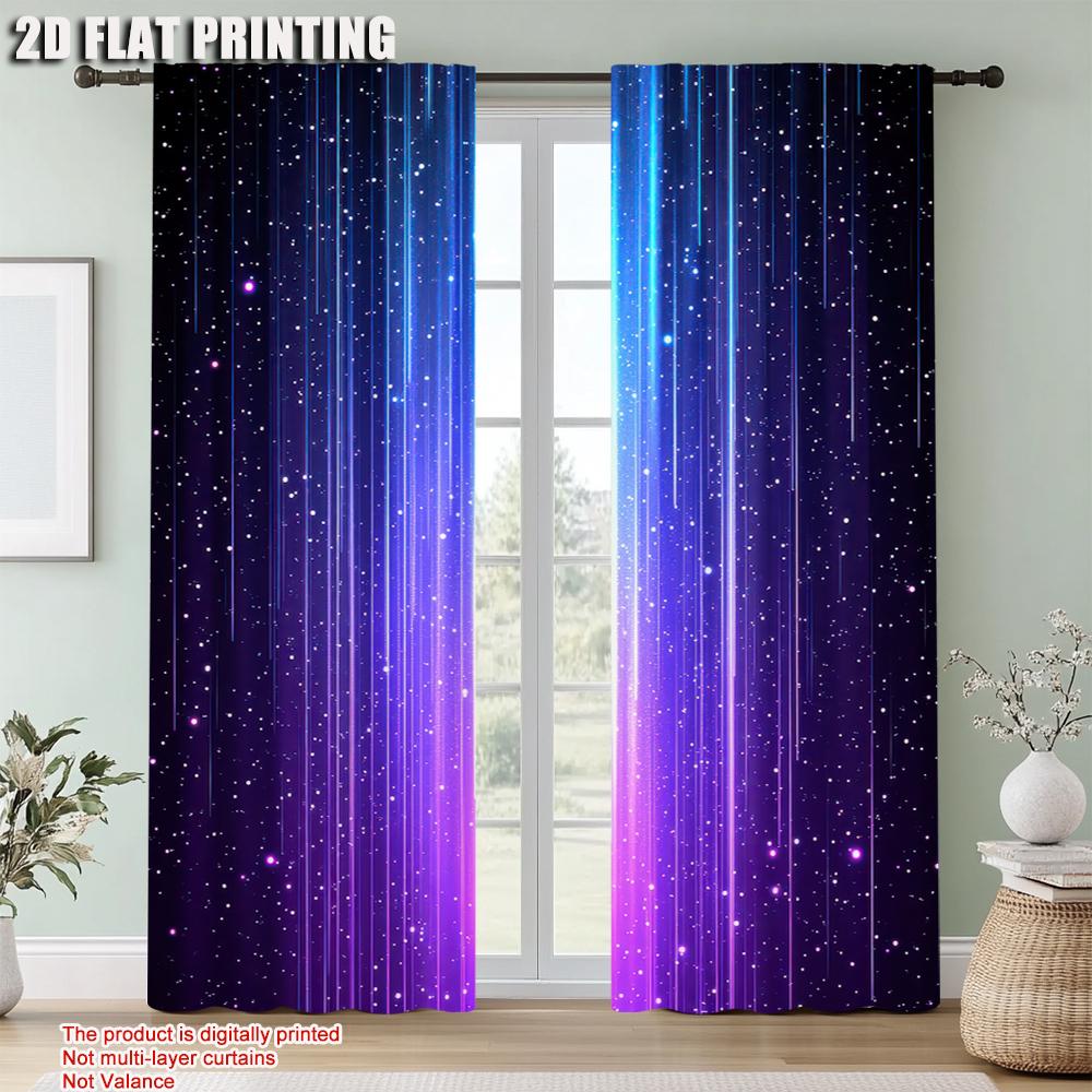 2Pcs Galaxy Star Space Blackout Curtains Blue Purple Cosmic Polyester Curtains For Living Spaces Machine Washable