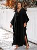 EDOLYNSA Plus Size Kaftan Black Solid Bohemian Printed Summer Long Beach Dress Women Homewear Outfit Swim Suit Cover Up Loose Caftan
