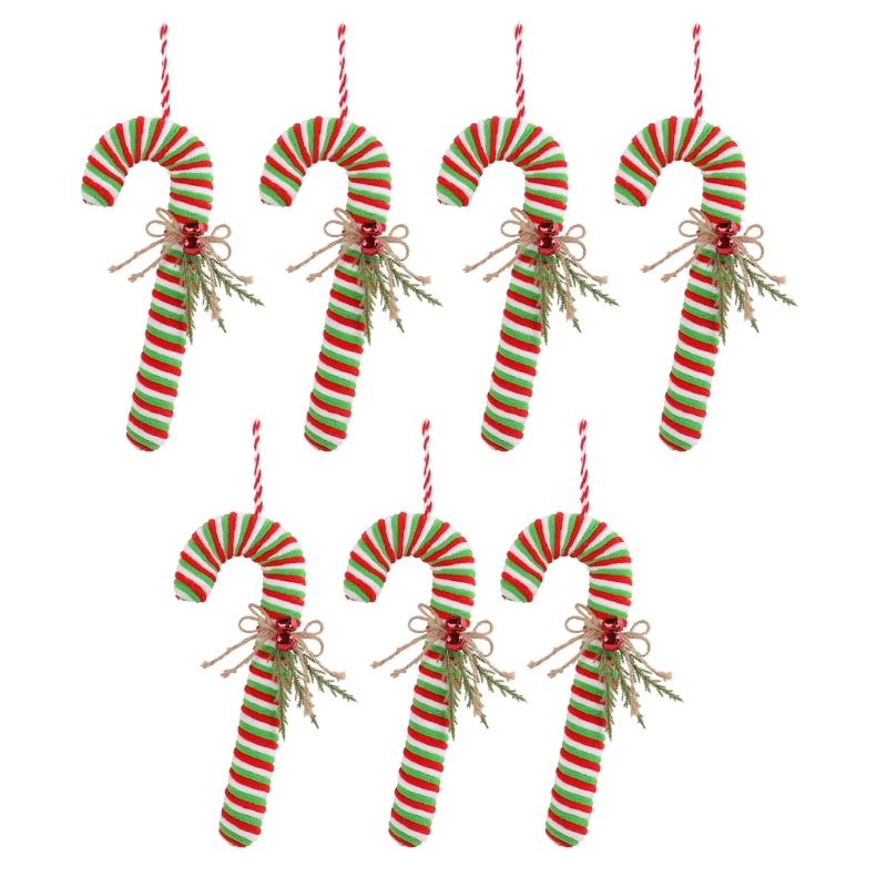 

Set of 7 Christmas Candy Cane Hook Decorations Festives Hanging Ornament for Home and Office Window Embellishment