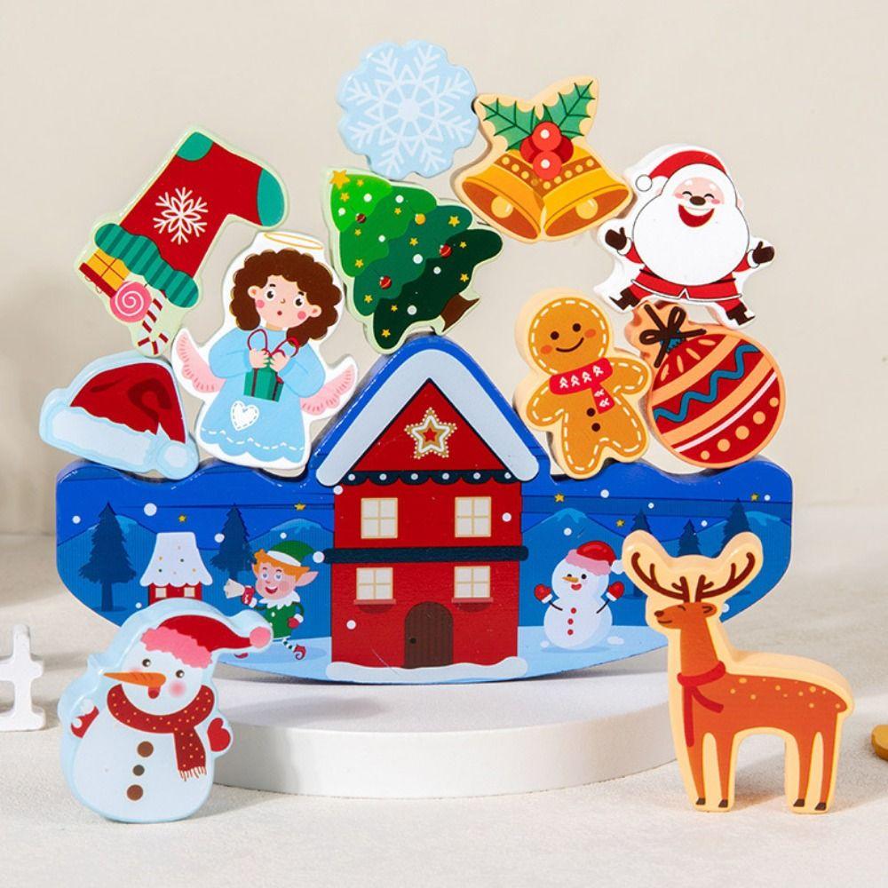 3D Puzzle Christmas Building Blocks Stacking Toy Wood Christmas Stacking Game Children Girls Boys