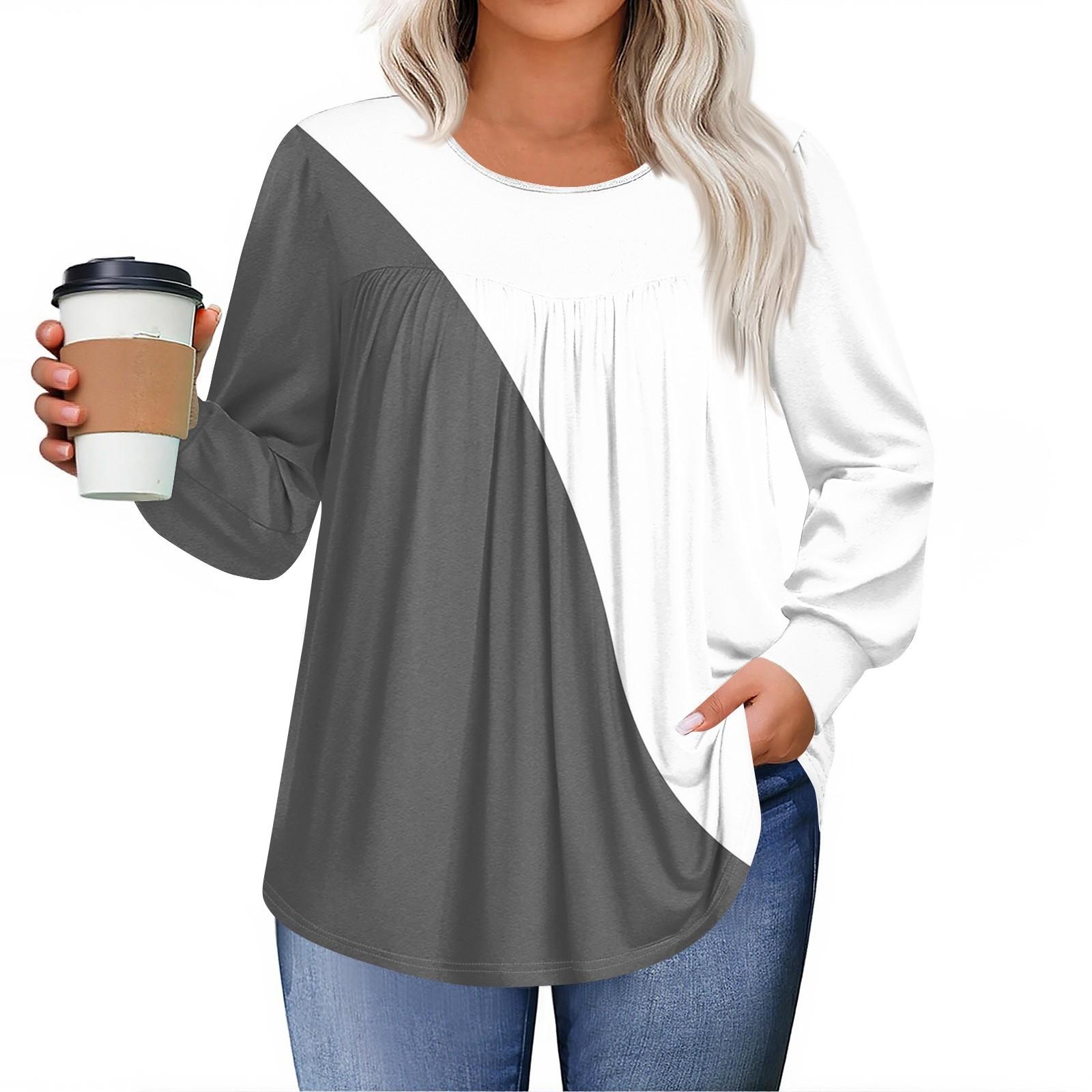 

Женские топы больших размеров, рубашки с длинным рукавом, туника с круглым вырезом, повседневная свободная блузка L-5X XL