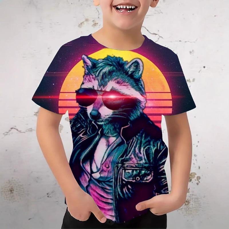 Boys' T-shirt 3D Printed with Tyrannosaurus Rex Fashion Trend Print Short Sleeved Round Neck Summer Quick Drying Shirt