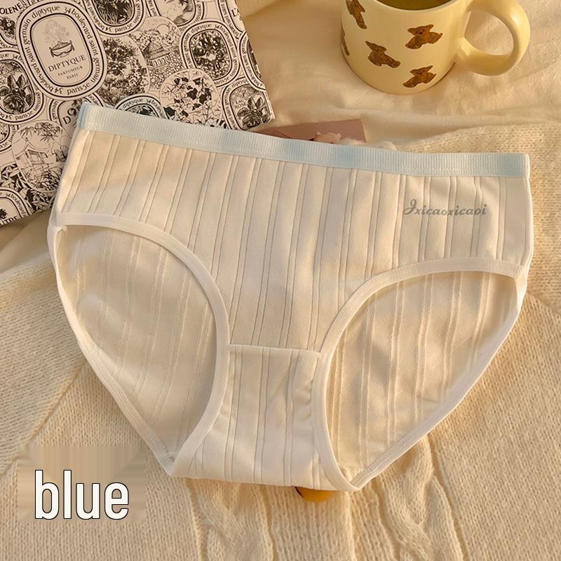 7A Antibacterial Cotton Mid-Waist Women's Briefs - Sweet Japanese Korean Style, Skin-Friendly, Color Block Design