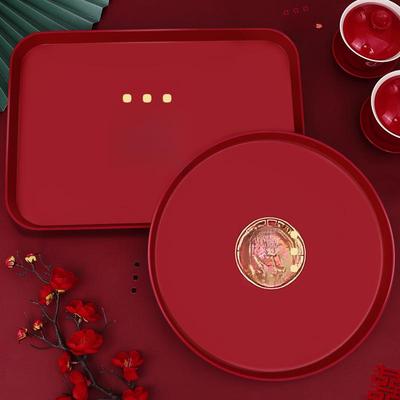 Rundes, rotes Obst- und Süßigkeitentablett aus Kunststoff für Wohnzimmer oder Couchtisch