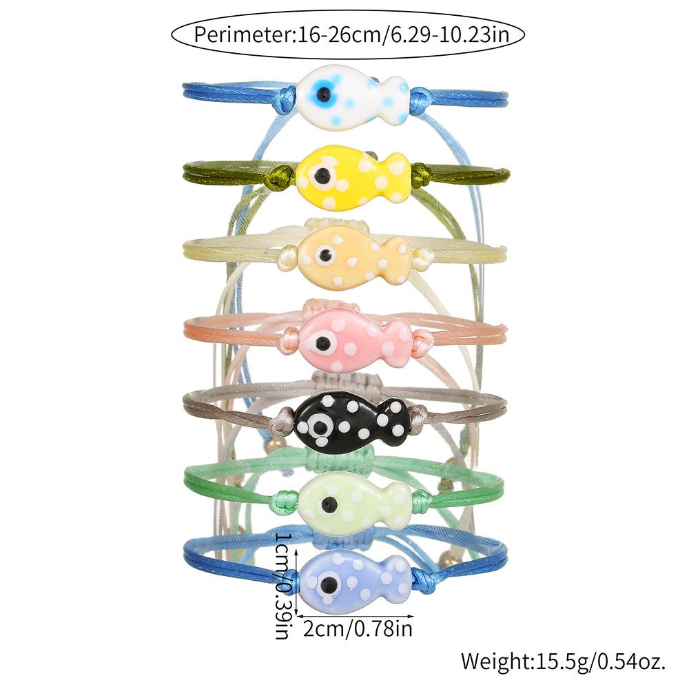 Small fresh adjustable multi-color spotted ceramic fish bracelet hand-woven versatile cute cartoon bracelet for women