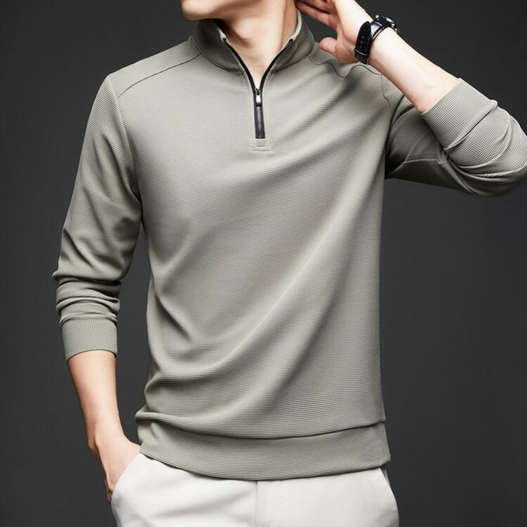 

Spring and Autumn Men s Zipper Solid Color Sweater Jacket Casual Men s Tops Polo Shirts Young and Middle-aged 4XL світло-сірий колір