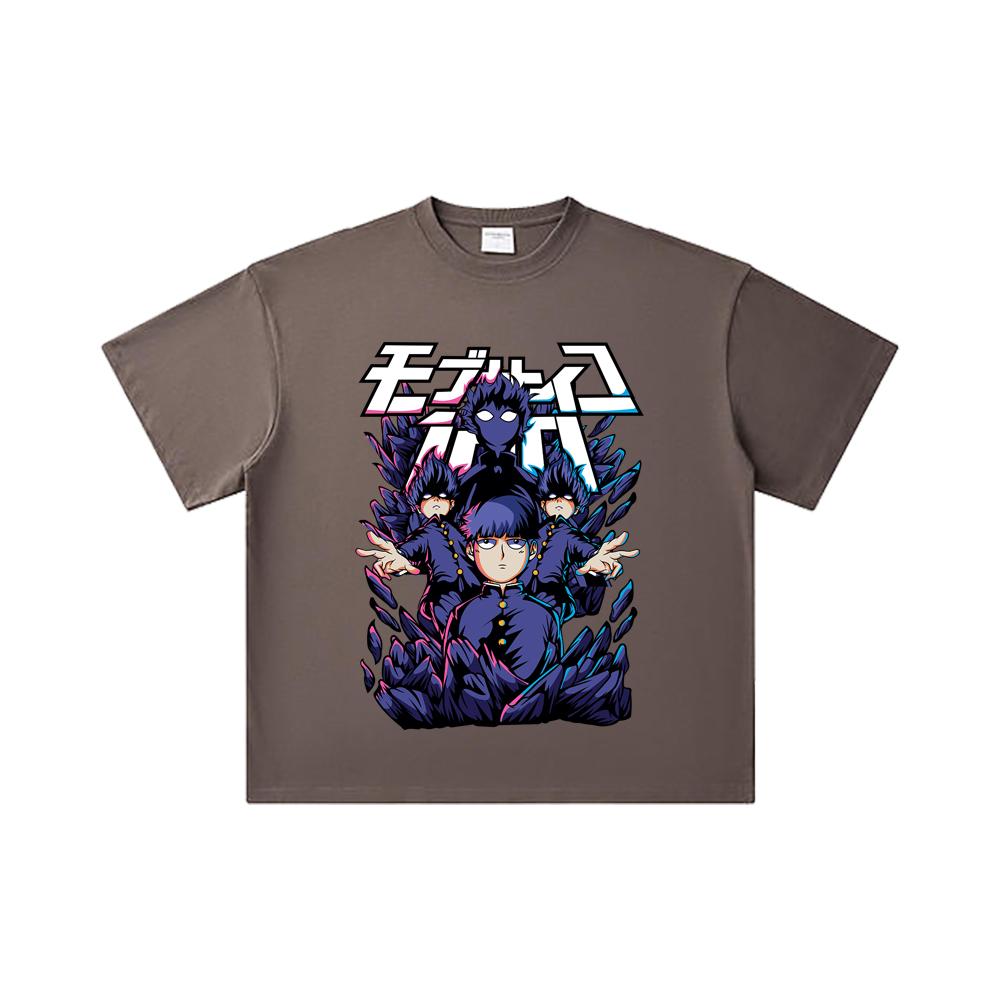 260 GSM Double Yarn 32 Count 100% Cotton Mob Psycho 100 V1 Shiego Print Unisex Heavy Cotton T Shirt
