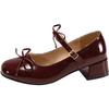 Retro red bow thick heel light mouth single shoes women's 2025 new versatile round head height increase Mary Jane small leather shoes