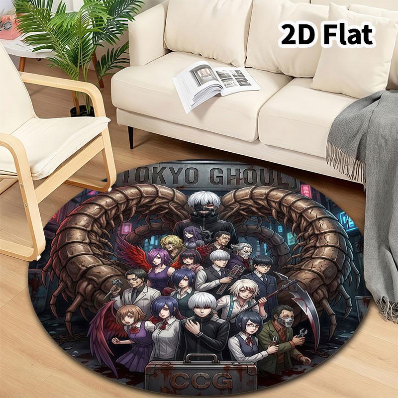 Tokyo Ghoul Runder Teppich Teppich für Wohnzimmer Schlafzimmer Sofa Spielzimmer Dekor Rutschfeste Bodenmatte