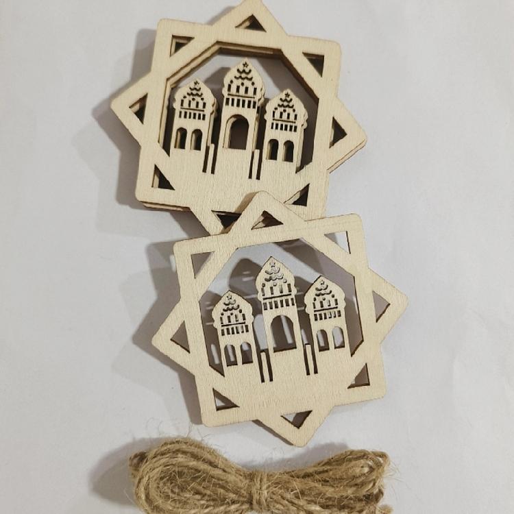 10pcs Eid Pendants Unfinished Wood Moon Star Muslim Holiday Party Decoration