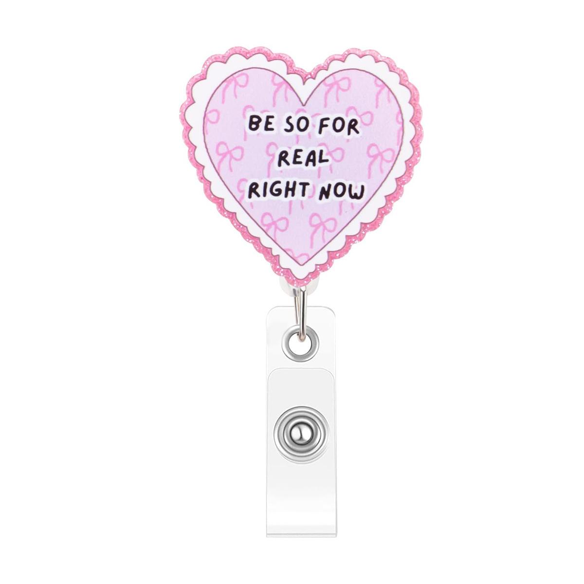 

Heart Badge Reel Heart-Shaped Pink Heart Badge Holder Work Card Clip Pink Retractable Name Tag Clip For Animation Enthusiasts