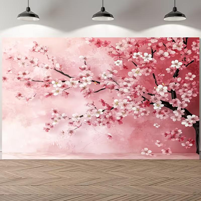 2D Watercolor Cherry Blossom Tapestry Pink Sakura Flower Background Cloth 47.2x31.5inch/120*80cm