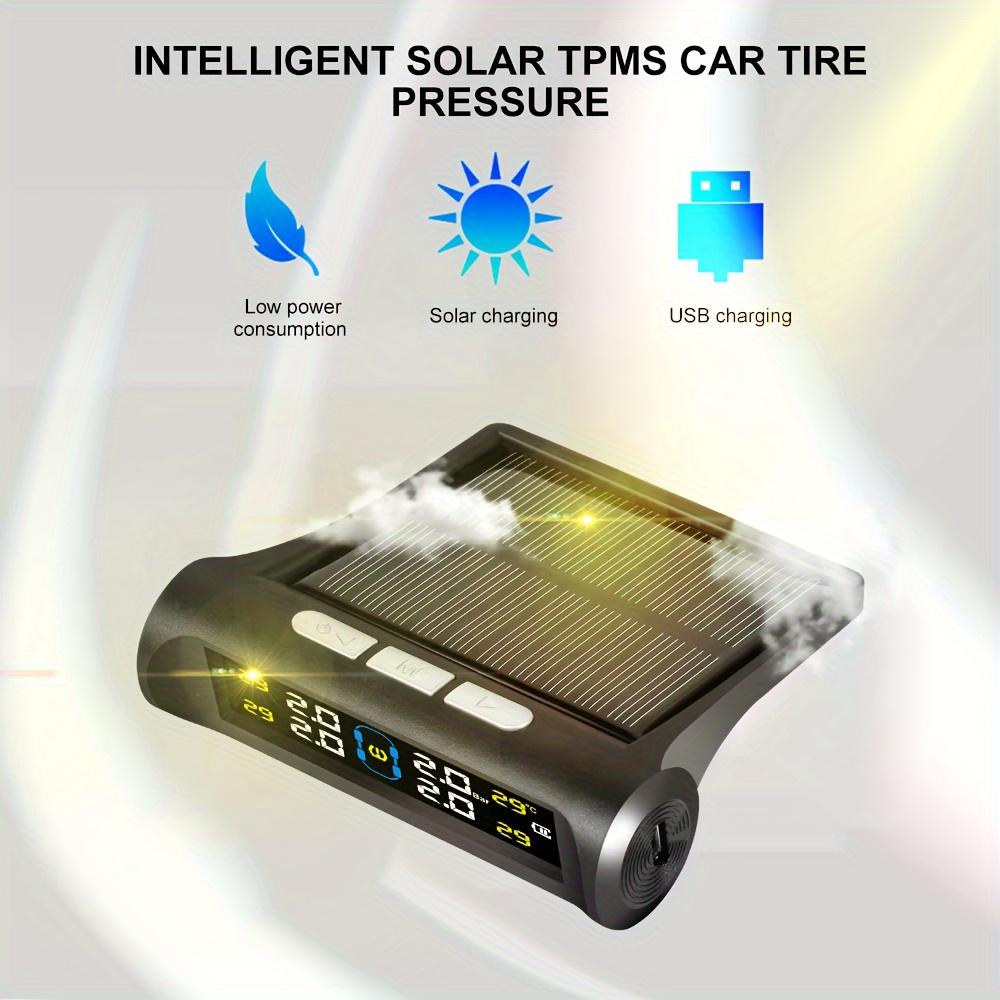 Solar Power TPMS Tire Pressure Monitoring System USB Rechargeable with 4 External Sensors Real-time Temp Alarm for Car SUV MPV Pickup