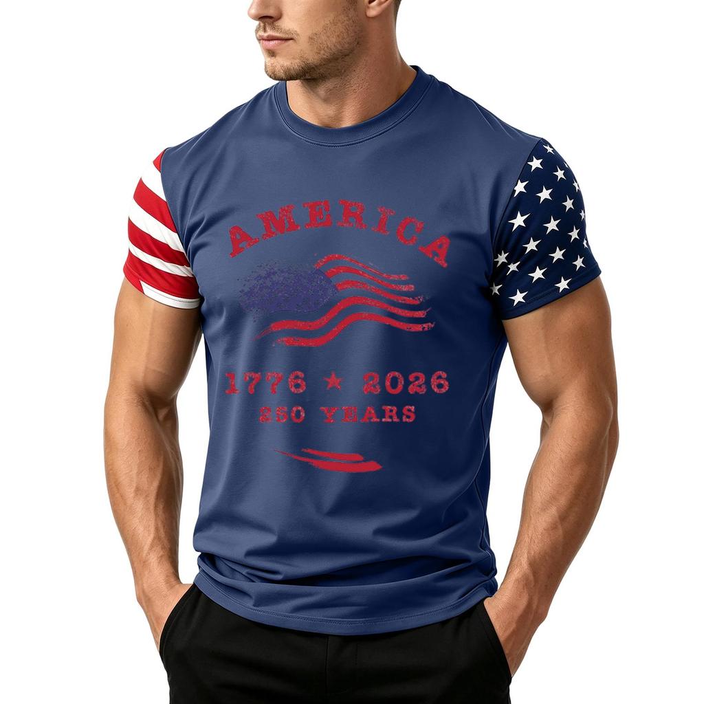 T-shirt da uomo a maniche corte con stampa bandiera Giorno dell'Indipendenza, vestibilità ampia, casual estiva, top per tutti i giorni, stile americano, maglietta grafica patriottica