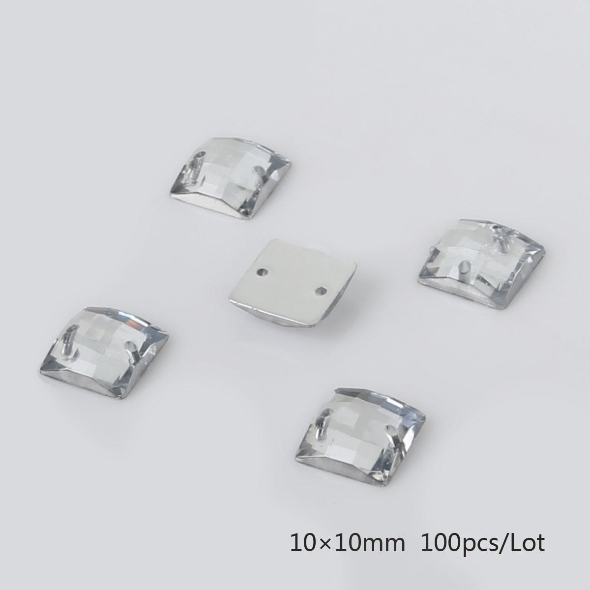 

50/100 шт., стразы с плоской обратной стороной, квадратные акриловые бусины, пришитые стразы, хрустальные камни для рукоделия, украшения для скрапбукинга 10x10mm 100pcs