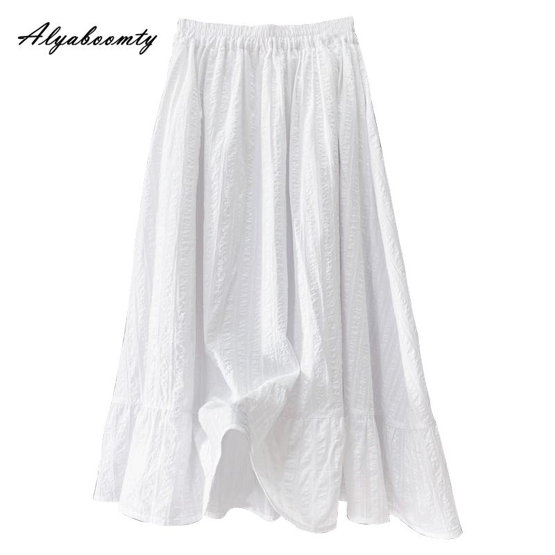 Japonský Mori Girl Jaro Léto Dámská Bílá Volánová Sukně Elastický Pás Žakárová Bavlněná Sukně Elegantní Ženská Dámská Základní Sukně