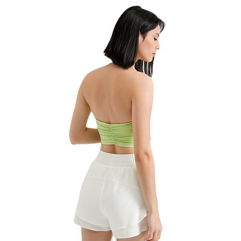 Women Halter Padded Dance Top Solid Color Slim Fit Stage Performance Activewear