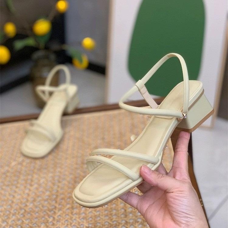 French Thick Heel Strap Sandals Women's Summer New Fashionable Versatile Gentle One-word Strap with Skirt Sandals