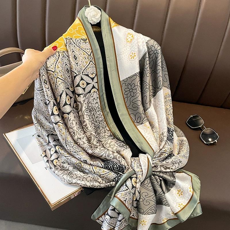 90*180 Large Imitation Silk Square Scarf Printed Fashion Versatile Beach Towel Neck Scarf For Ladies