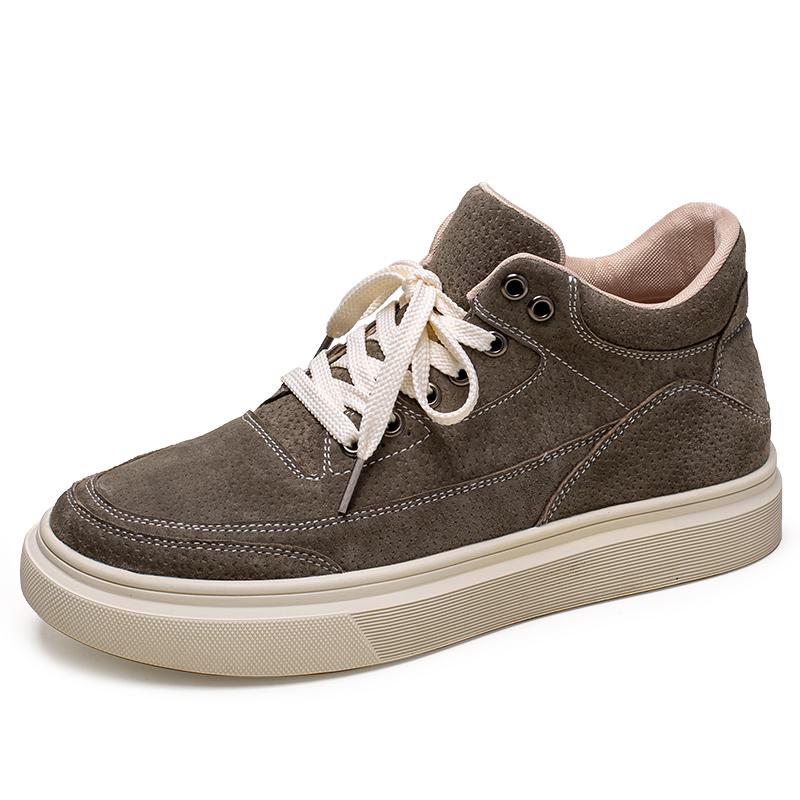 British Style High Top Shoes Men's Suede Shoes Thick Soled Casual Shoes Men's Hiking Shoes Lace Up Khaki Trendy Shoes