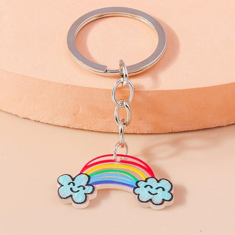 Cartoon Smile Rainbow Keychain Resin Key Rings Gifts for Women Men Car Key Chain Jewelry Bag Accessories