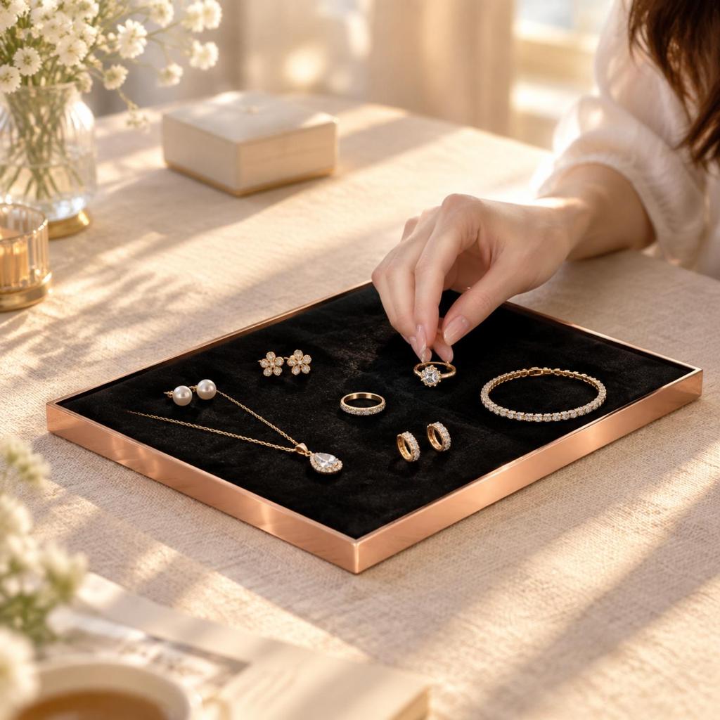 Stainless Steel Jewelry Display Tray LowProfile Elegant for Retail Showcases,