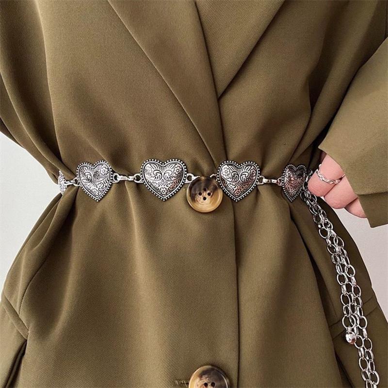 Love Heart Metal Waist Chain Women Retro Versatile Silver Color Waist Chain Dress Short Skirt Gothic Chain  Accessory