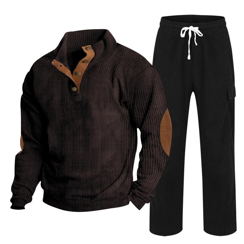 Herren Herbst/Winter Neuankömmling Sportbekleidung Zweiteiliges Set Cord Knopfleiste Henley Oberteil und Straight-Leg Hose Lässiges Ensemble