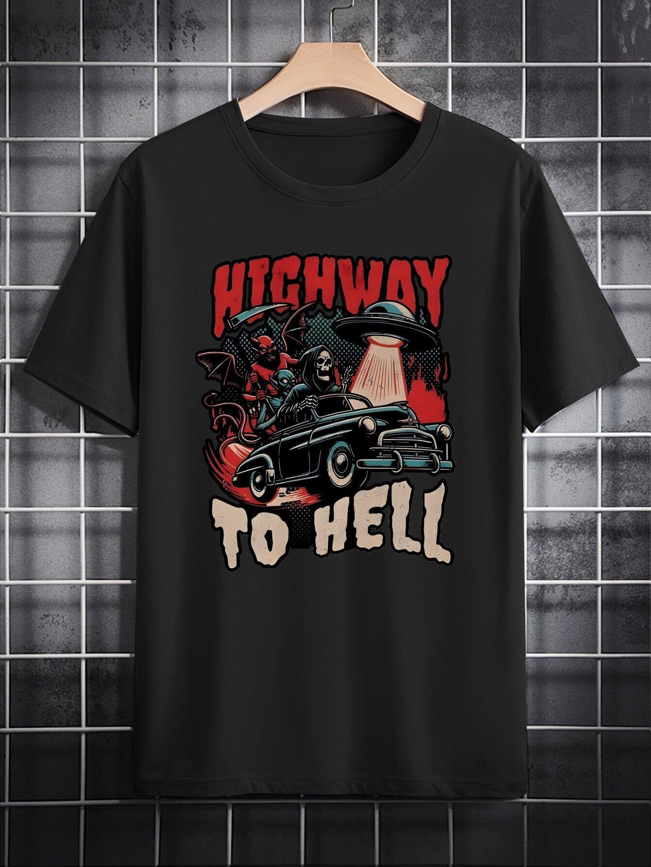 1pc Casual Crew Neck T-shirt - Summer Short Sleeve with Retro Black Theme XL