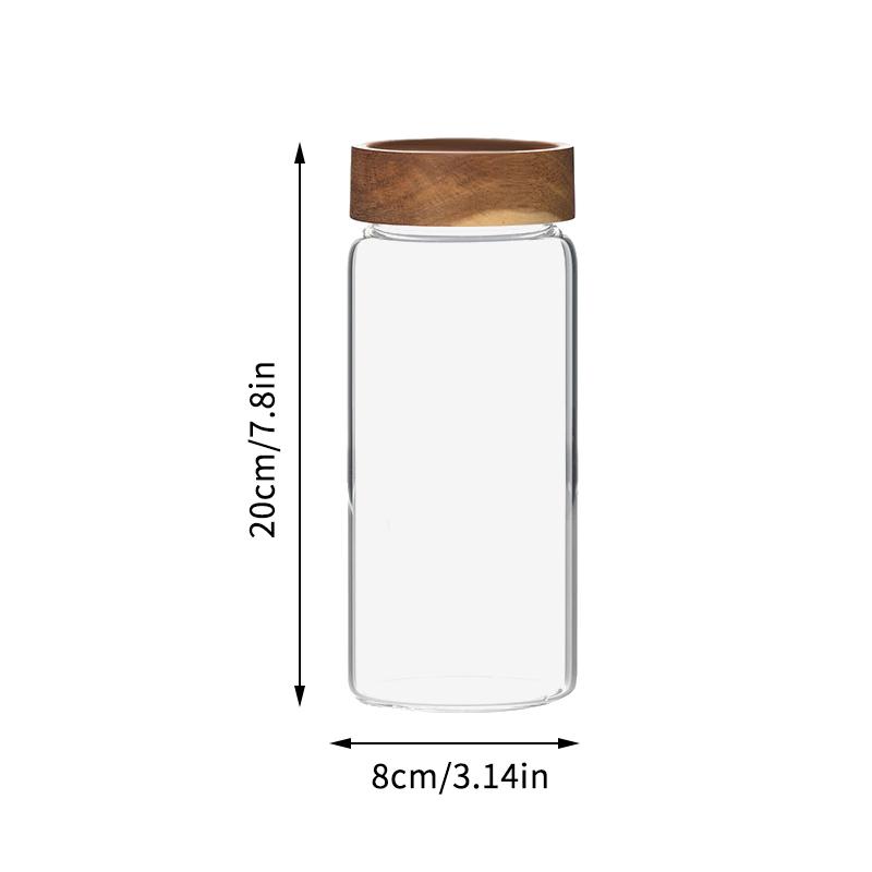 Small Airtight Glass Jars with Lids - Sealed Bottle for Coffee Beans Spice Seasoning Storage Tube Wooden Container