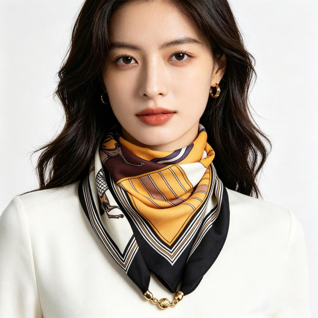 Magnetic silk scarf buckle chain silk scarf small square scarf spring, autumn and winter advanced sense matching shirt scarf neck protection scarf wom