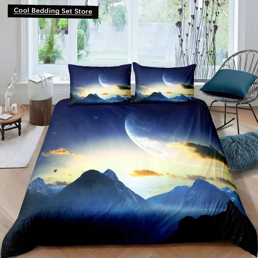 Dumanlı Dağ Nevresim Takımı Çam Ağaçları Yorgan Kılıfı Erkek Çocuk Manzara Yorgan Kılıfı Doğal Manzara Sanat Polyester Yatak Takımı