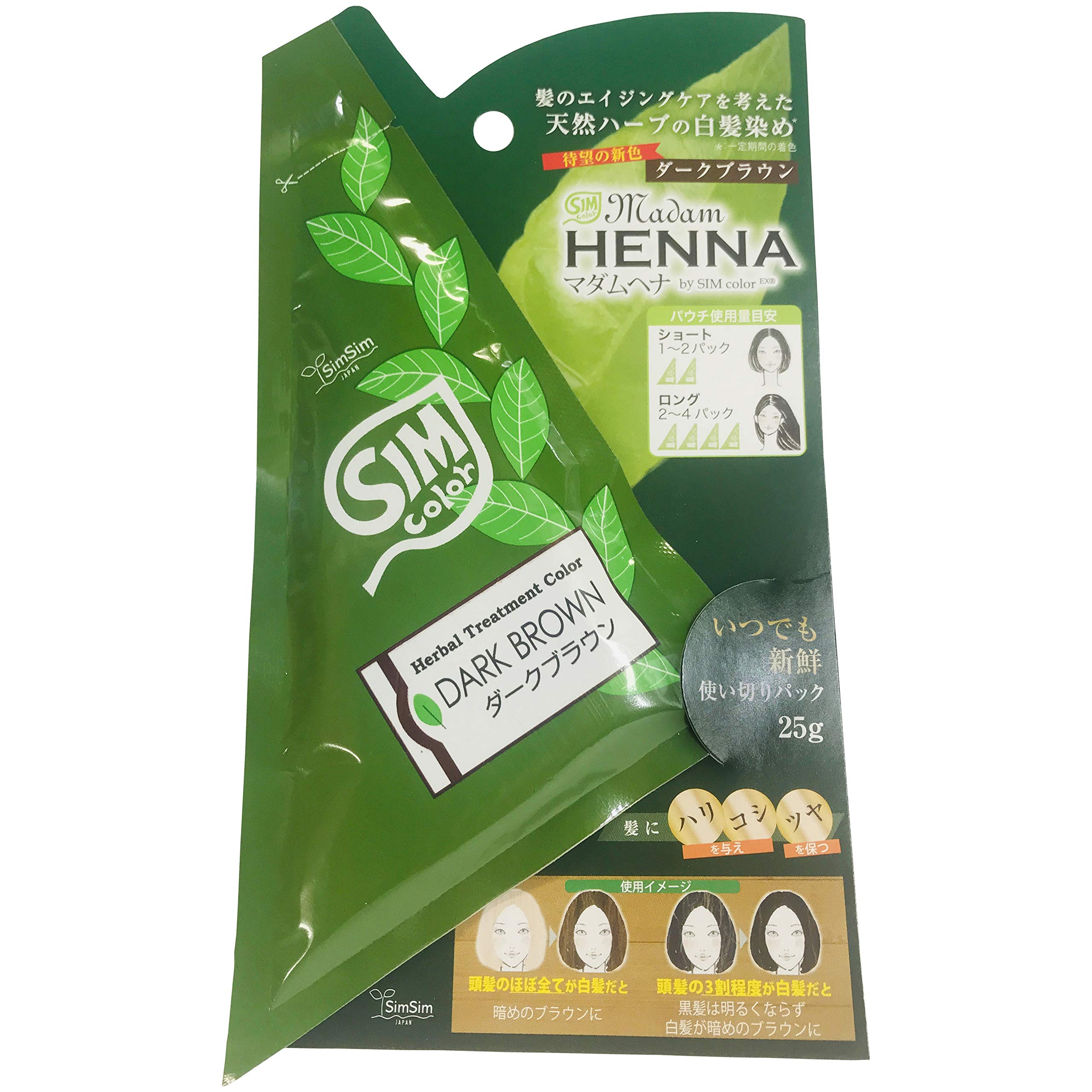 

SimSim Japan Madame Henna 1 Dark for Gray Hair pack, Brown, 25g,