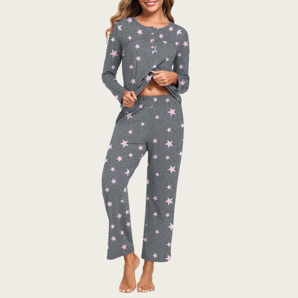 European & American Women's Fashion: Autumn 2025 2-Piece Pajama Set – Casual Long Sleeve Top & Pants with Pockets