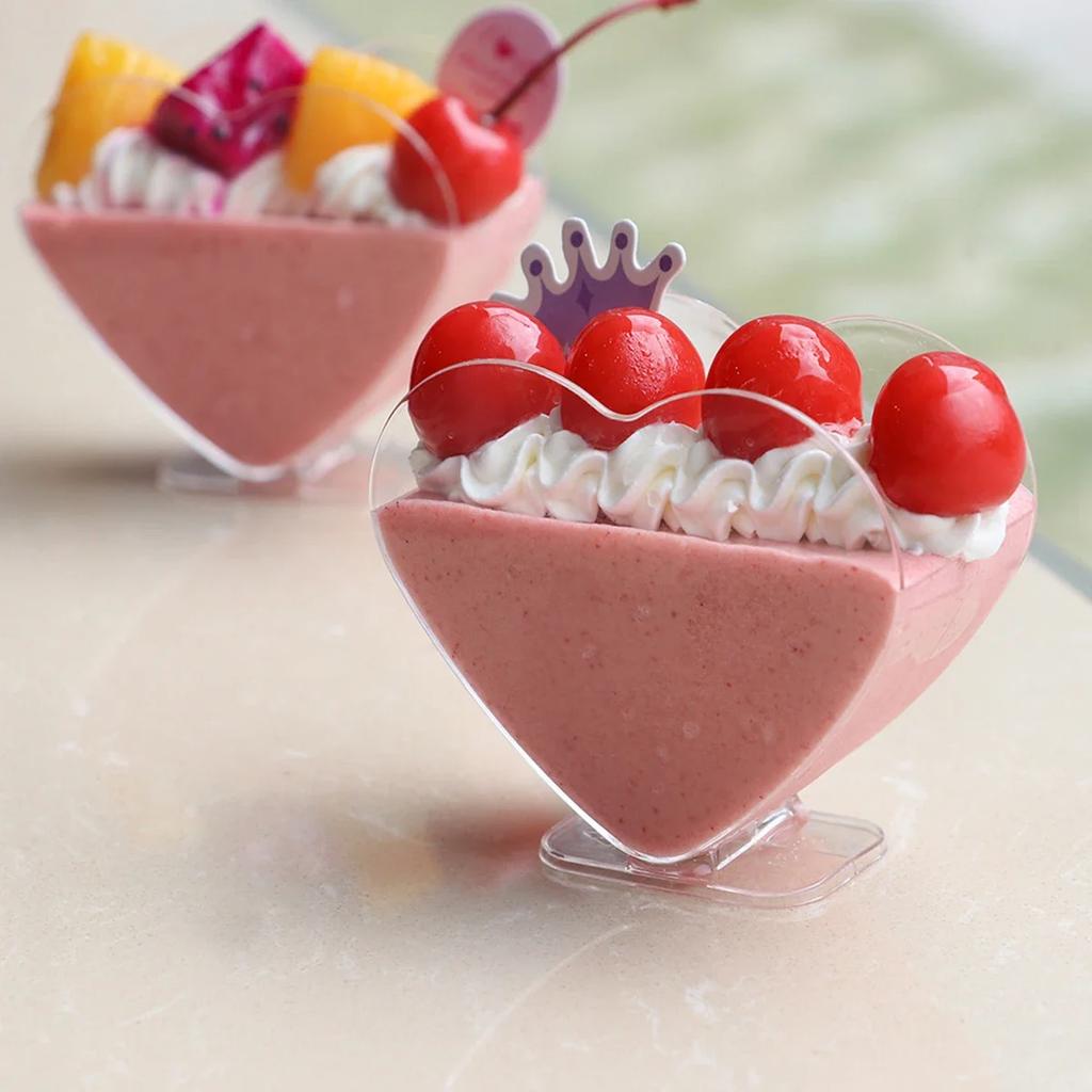 10pcs-Plastic Dessert Cup, Heart-shaped Mousse Cup, Pudding Cup, Heart-shaped Jelly Cup, Tiramisu Cup