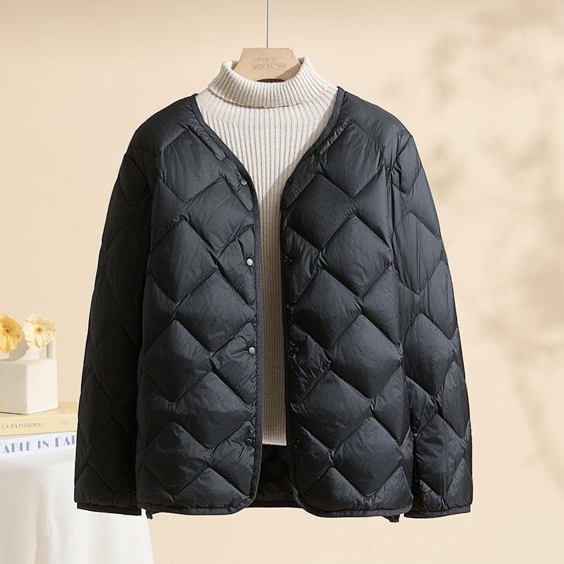 

Женская осенне-зимняя короткая легкая повседневная куртка с круглым вырезом, легкая пуховая куртка с облачным принтом M чёрный