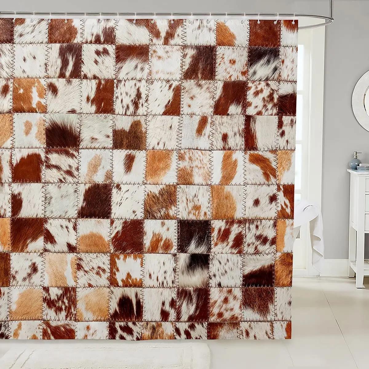 

Cow Fur Bathroom Curtain Farmhouse Cowhide Shower Curtain Cattle Fur Black White Bathroom Animal Skin Fabric Shower Curtain Set W60H190(CM)-1 Pcs