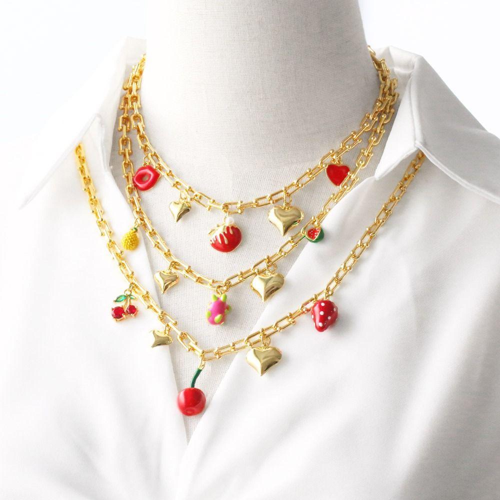Retro European Style Strawberry Necklace Fruit Series Pitaya Chain Choker Cherry Bracelet Spring