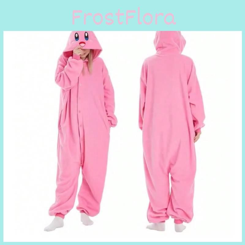 Kirby Tegneserie Dyre Onesie med Polyesterstoff for Søvn og Halloween Loungeklær