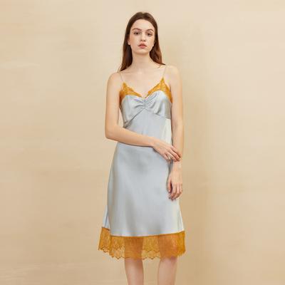 Mulberry Silk Home Slip Nightdress Casual Dresses Silk Suspender Skirt Lace Hem Elegant Dress Sleep Wear Ladies Sexy Nightwear
