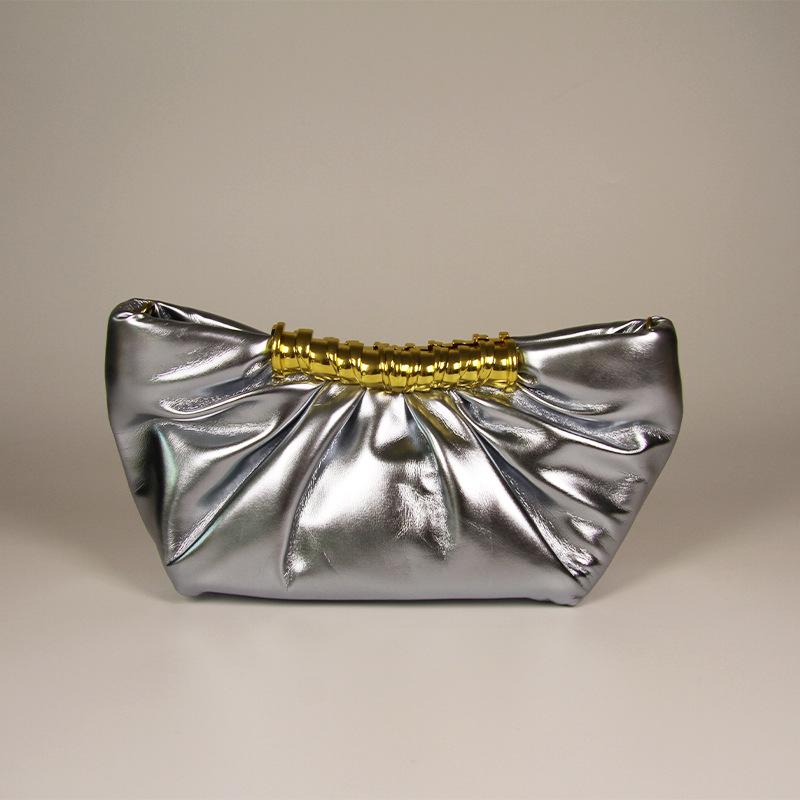 Leia Pleated Metal Dumpling Bag - Luxury Evening Shoulder Bag for Women