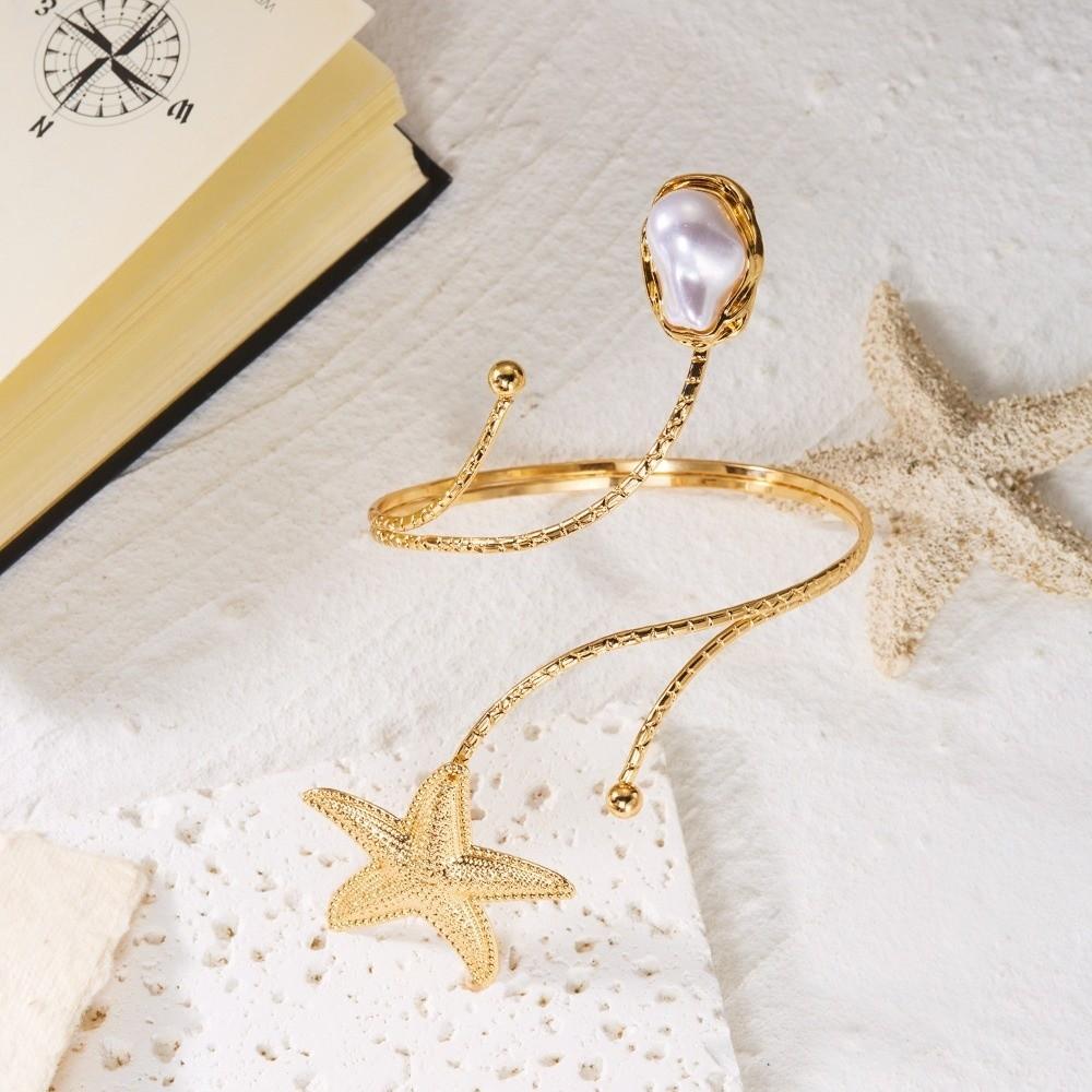 Fashion Bohemian Style Open Arm Ring Simple Gold Color Arm Bangle Adjustable Starfish Cuff Bracelet Jewelry Gift