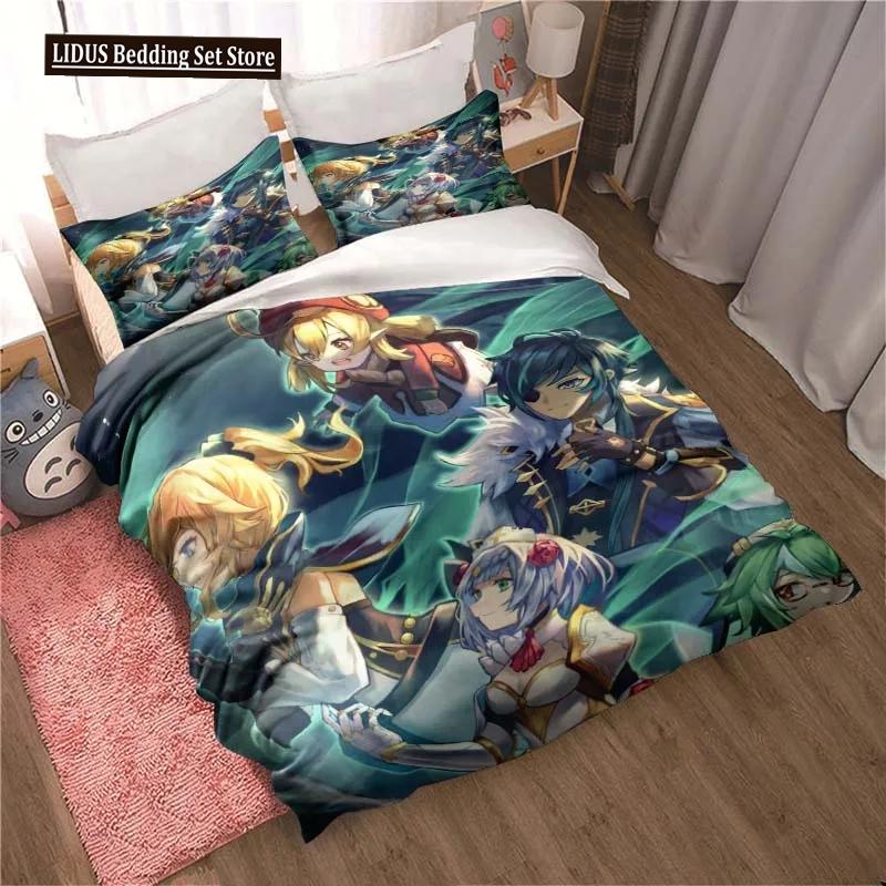Genshin Impact Gioco Anime Copripiumino 3 Pezzi Copripiumino Letto Copripiumino Letto Matrimoniale King Biancheria per la Casa Ragazzi Adulti