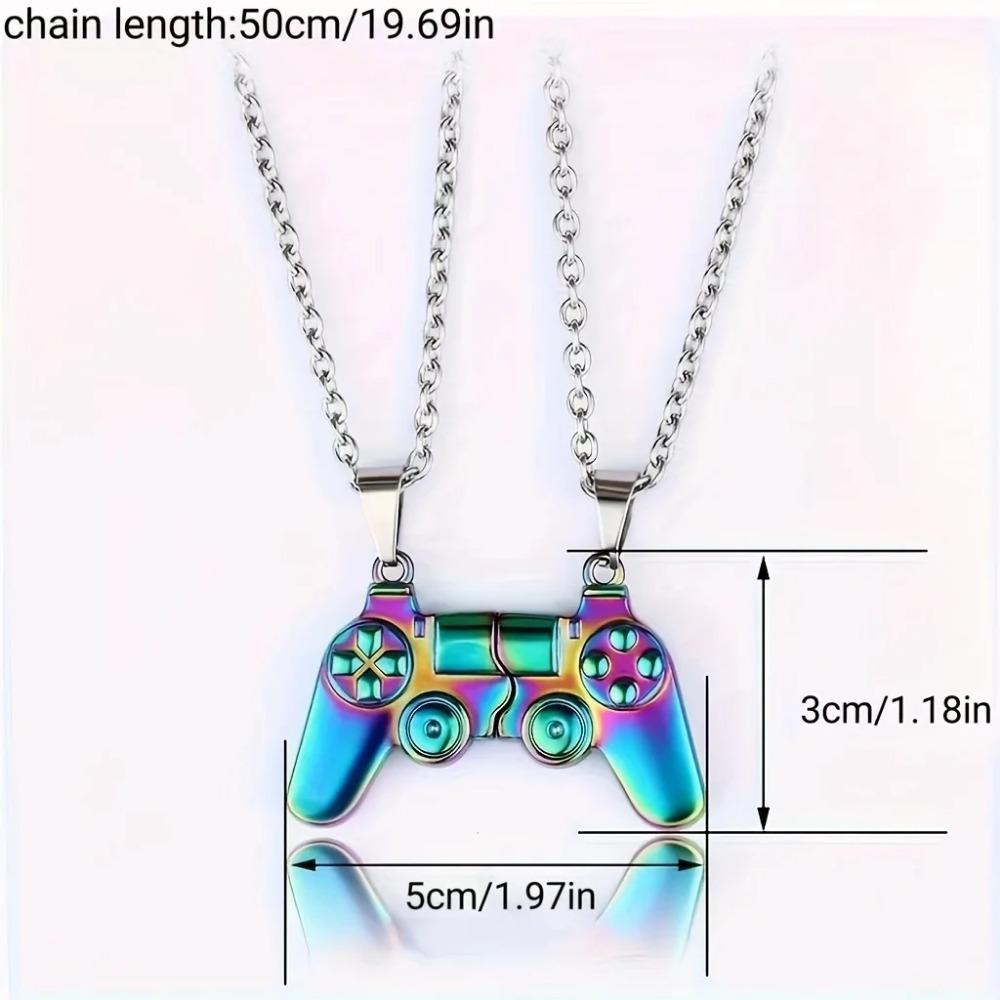 2Pcs Combinable Magnetic Gamepad Pendant Necklace, Colorful Geometric Design, Stylish Couple Daily Fashion Jewelry