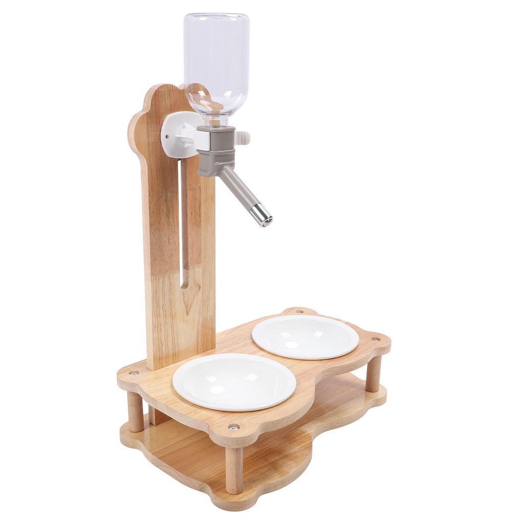 Wood Raised Cat Food Bowls Multifunctional 2 in 1 Automatic Cat Water Feeder and Food Bowl Set with