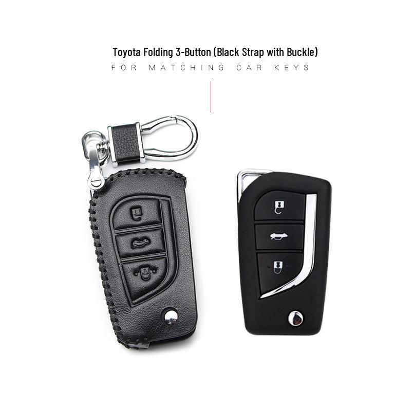 Leather Car Key Cover for 2017 Toyota Models: Corolla, Camry, Crown, Levin, Reiz, RAV4, Highlander