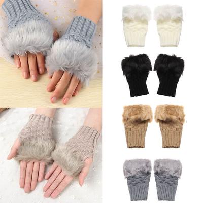 Fashion Elastic Keep Finger Warm Knitted Gloves Thicken Warm Faux Rabbit Hair Gloves Warm Mittens Women Girls