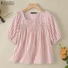 ZANZEA Damen Lässig Quadratischer Ausschnitt Halbarm Locker Gestreifte Bluse