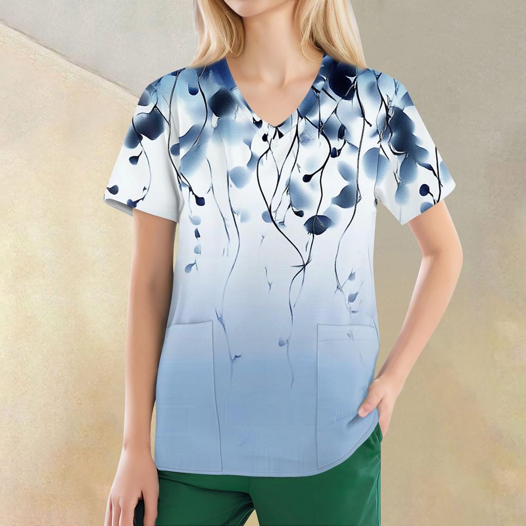 Women's V-neck Fashion Casual Printed Tops And Protective Workwear