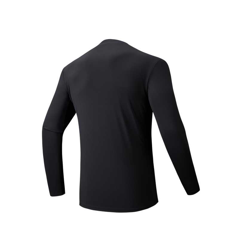Anta Lightweight Warm Fleece Sports Simple Pullover Thermal Long Sleeve Knit Top Men tops Basic-Black 152547401R-3
